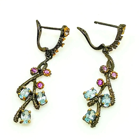 Amethyst and Blue Topaz Sterling Silver Earrings - Picture 2 of 5